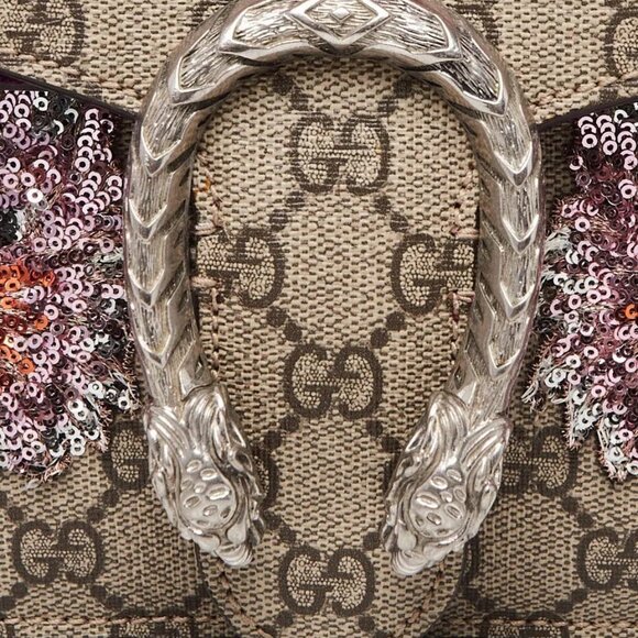 Gucci Beige GG Supreme Canvas Embroidered Sequin Small Dionysus Shoulder Bag - Picture 7 of 12